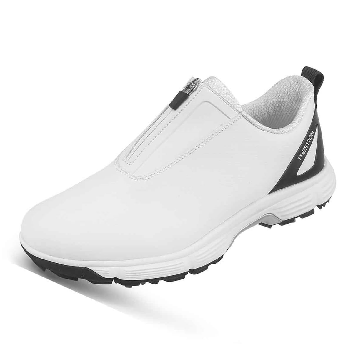 VEACAM Mens Leather Golfing Walking Shoes with Zipper Casual Golfers Fitness Sneakers Leisure Comfortable,Natural,9