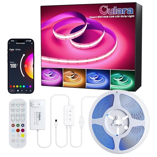 OULARA Striscia LED RGB COB 10M, Dimmerabile, WiFi, Compatibile con Alexa/Google Assistant/Tuya, Multicolore, per TV e Decorazione Fai da Te