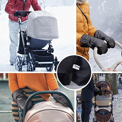 Evencaphy Pram Gloves Universal Stroller Handmuffs Fleece Pushchair Hand Warmers Golf Cart Gloves Waterproof Anti-Freeze Winter Gloves with Stroller Hook, Black
