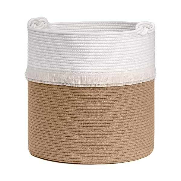 CherryNow Large Woven Storage Baskets – 16'' x 16'' Cotton and Jute Rope Decorative Hamper for Nursery, Toys, Blankets, and Laundry, Cute Tassel Nursery Decor - Home Storage Container