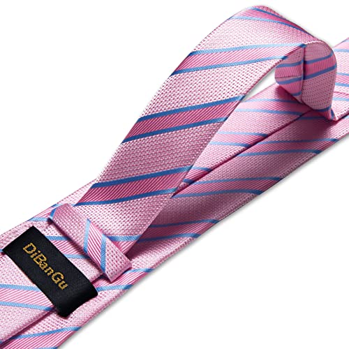 Image of DiBanGu Striped Tie Set for Men Silk Woven Plaid Necktie and Pocket Square Cufflinks Business Wedding