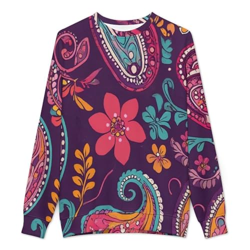 MoBlinko Mens Crewneck Sweater Purple Paisley Mens Sweater Sweaters for Men Long Sleeve Lightweight Pullover2