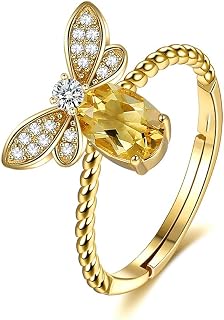 Cute Bee Ring for Women Cubic Zirconia Honeybee Open Statement Rings Engagement Eternity Promise Ring Adjustable Band 14K Gold Plated