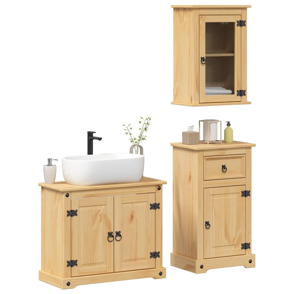 Juego de Muebles de baño Corona 3 pzas Muebles baño Conjunto Muebles de baño Muebles auxiliares de baño Madera Maciza Pino // 3334633