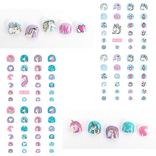 Yarlilyan Unicorn Kids Nail Sticker, 6 Sheets Blue Pink Beautiful Nail Art Decals Artist Painting Polish Self Adhesive Nail Decor #TOP3