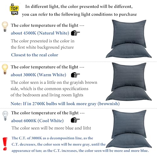 Image of Standard Pillowcase Set of 2 20X26 Pillow Covers Cotton Bed Pillow Shams Soft Decorative Pillow Cases with Envelope Closure, Blue Grey