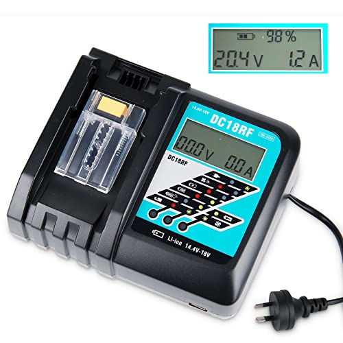PDstation Ladegerät 18V 【mit LED-Anzeige】für Makita Akku 3.5A Ladegerät DC18RF Ersatzakku Ladegerät Schnellladegerät für Makita 14.4-18V Li-ion Akku BL1850 BL1850B BL1840B BL1830 BL1415 BL1430 Cover