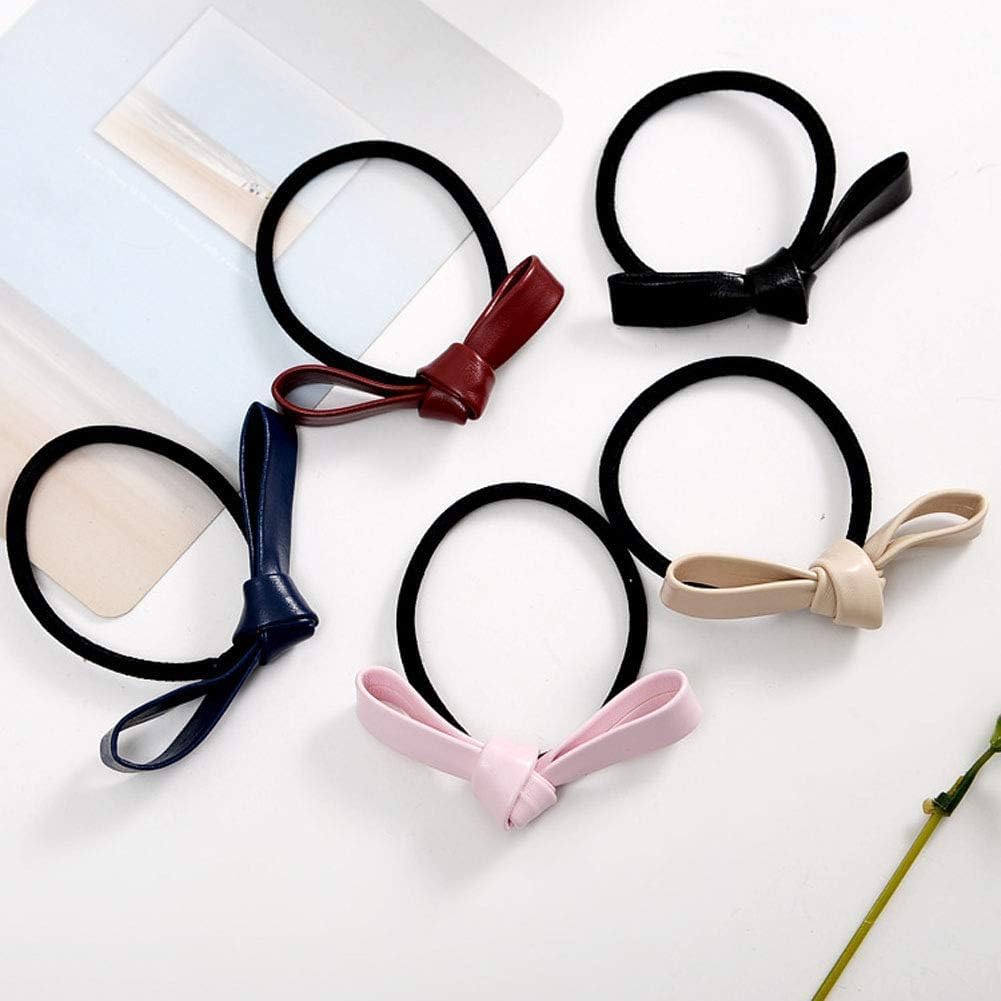 6Pcs Multicolour Small Knotted Bow Hair Ties PU Leather Elastic Hair Bands Simple Hair Ropes Ponytail Holder Hair Elastics and Ties Hair Accessories