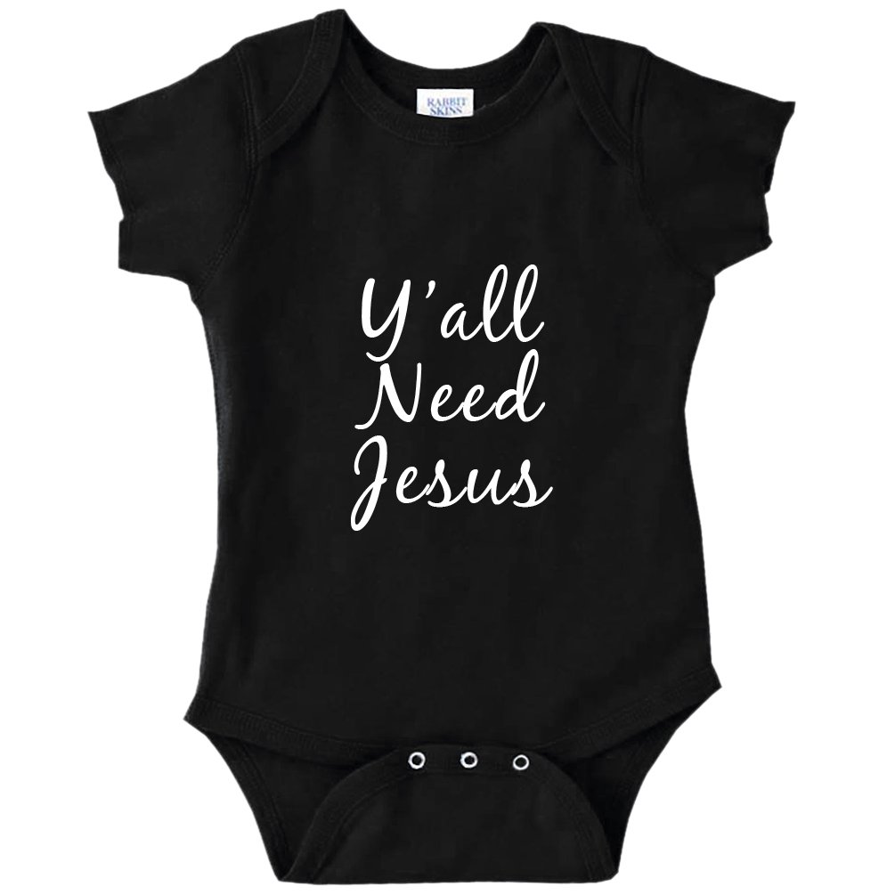 Y'all Need Jesus Funny Baby Bodysuit Infant (Black, Newborn)