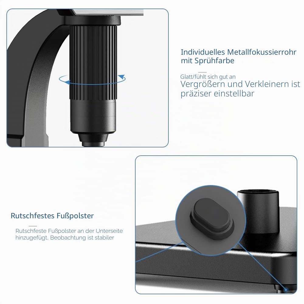 Digitales Mikroskop mit LCD-Display 7 Zoll (17.8 cm) Doppelobjektiv, 500 – 2000 X Kamera mit 12 MP und 32 G TF-Kamera mit 11 LEDs, tragbar, für Wissenschaft und Biologie, Schule und Suche