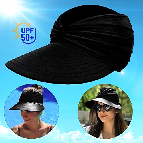 Chapéu com viseira de sol para mulheres, chapéus de praia de verão dobrável, aba larga, rabo de cava