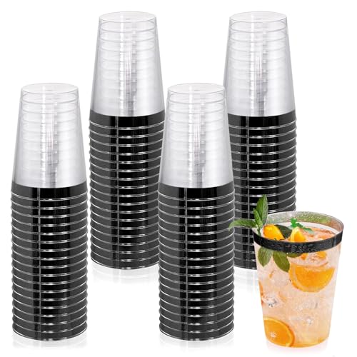 mauepersu Vasos Plastico, 50 Piezas Vasos Plastico Duro, Vasos Para Beber de 280 ml_10oz, Vasos de Plástico Reutilizables Para Cócteles, Champán, Cerveza, Martinis, Postres (negro)