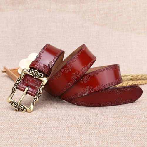 Western Belt for Men/Women,33mm Wide Floral Embossed Cowboy Country Waist Strap with Vintage Gold Filigree Buckle(110cm/43, Brown)3