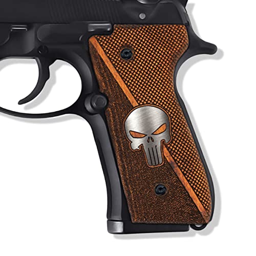 Mammoth Beretta 92/96 Full Size Wood Grips, Super Quality CNC/Handcrafted Hybrid Punisher Gun Grips - Premium Pistol Grip Accessories for Beretta 92/96 Models, BROWN AND SILVER