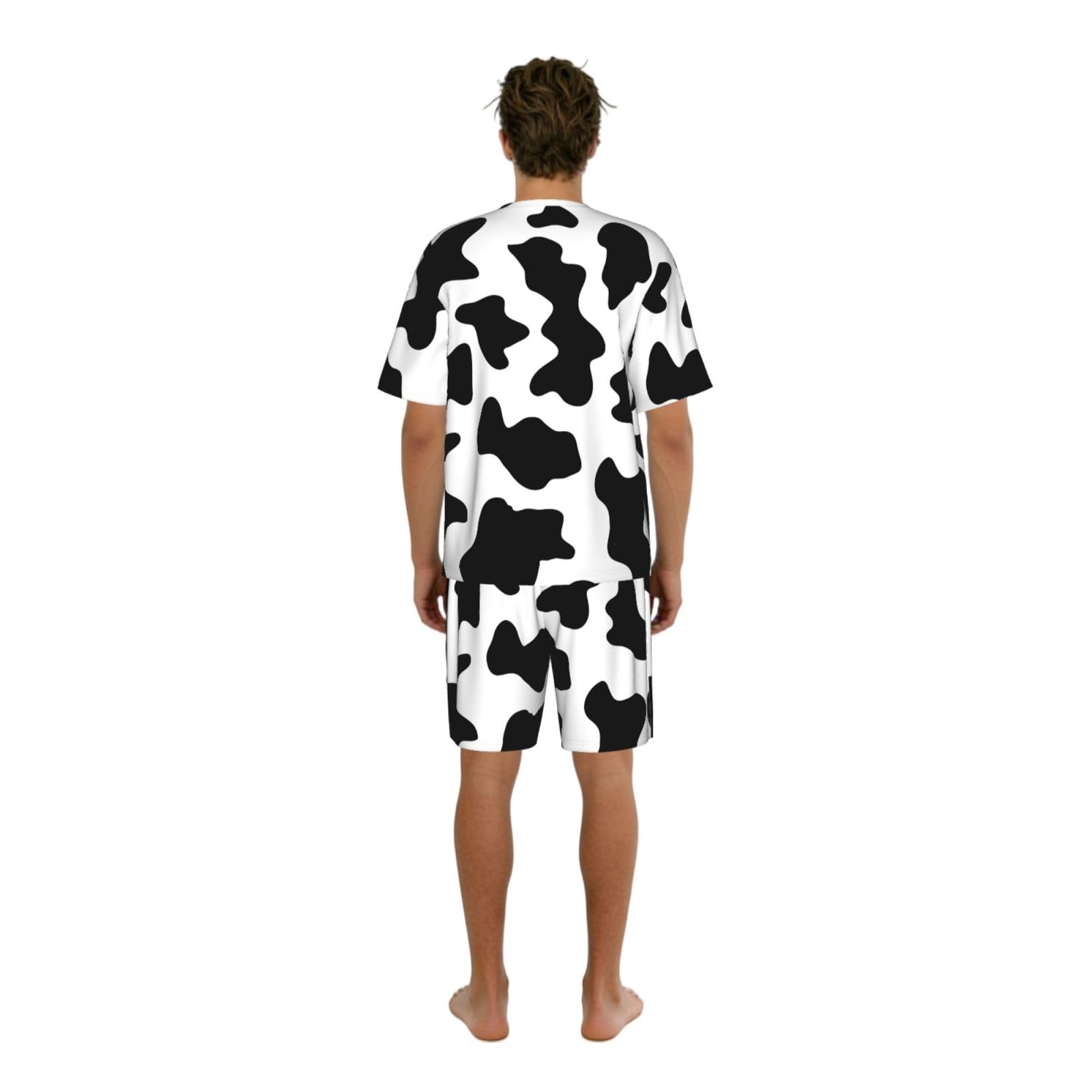 Bianco E Nero Stampa Mucca Stampa Uomini Manica Corta Pigiama Set Pigiameria Leggero Traspirante Morbido Homewear 2 pezzi
