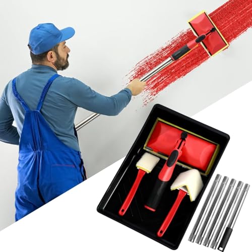 7 Inch Paint Edger with Trim & Touch-Up Pad - 7" Paint Pad Kit with 5 Stainless Steel Extension Poles (124CM Max), Sponge/Nylon/PP Tools for Corners, Edges & Large Areas - DIY Home Renovation
