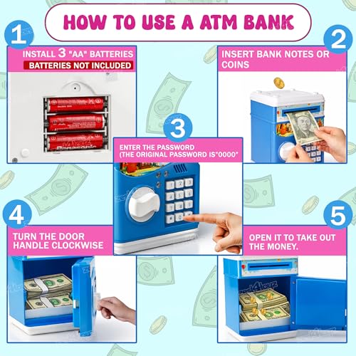 Image of Zest 4 Toyz Money Piggy Bank Toy for Kids Gullak Money Safe with Number Password Money Saving Mini ATM Toy with Lights and Sound Money Bank for Kids - Multicolor