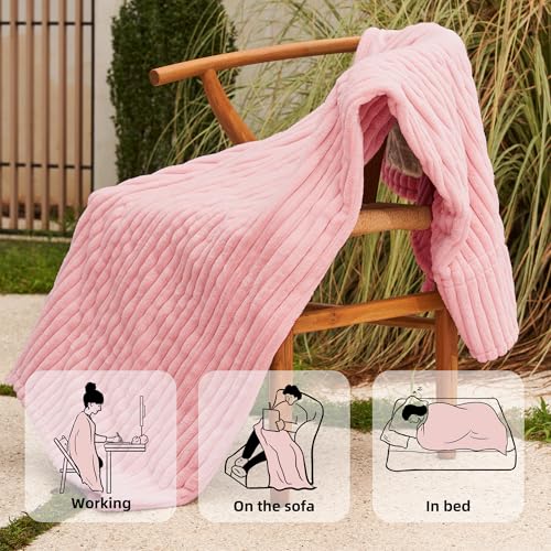 GOTCOZY Electric Blanket Heated Throw 50''X60''- Ribbed Faux Fur Heated Blanket with 4 Heating Level & 3 Hour Auto Off Heating Blanket, ETL&FCC Certified Machine Washable(Pink)