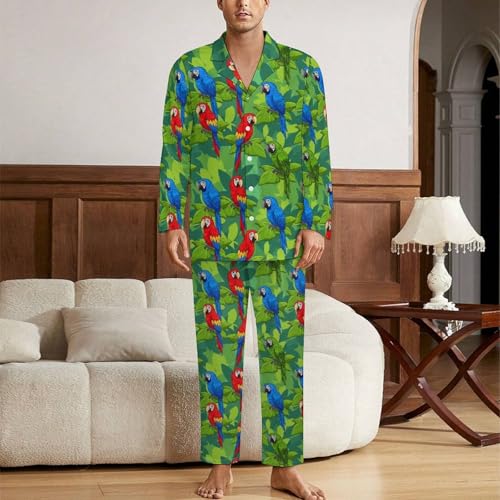 Mens Soft Pajama Set, Long Sleeve Lounge Pjs Button Down Lightweight and Cozy Sleepwear2