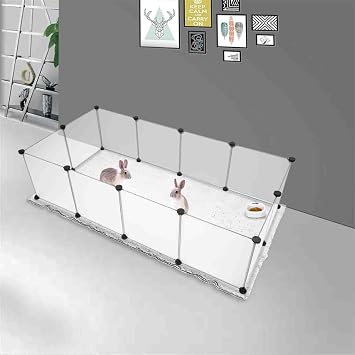 ABS & PP البلاستيك الحيوانات الأليفة روضة مع الإطار المعدني، DIY قابلة للتوسيع للقنافذ، الهامستر، الخنازير غينيا والأرانب، سهولة التجميع مع تضمين وصلات المطرقة والكابلات، الجرو بيت الكلب قفص السياج، أبيض
