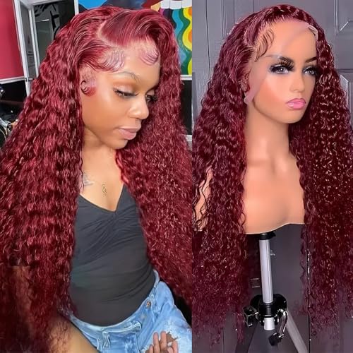 Pinketer 99j Burgundy Deep Wave Wig Human Hair 13x4 Lace