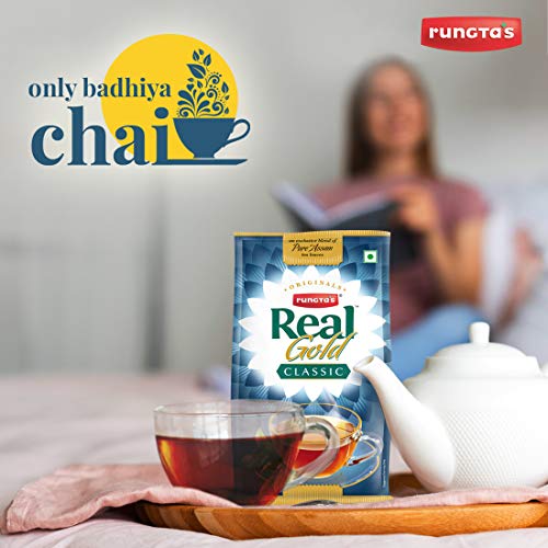 Image of Rungtas Real Gold Classic Tea - 250g | Premium Blend of Fresh Kadak Ctc Chai | Blend of 10% Darjeeling Premium Black Long Leaf