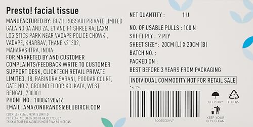 Image of Presto! 2 Ply Facial Tissue Paper,100% Natural Virgin Paper-Pack Of 4(100 Pulls Per Box)