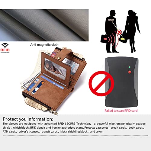 Image of boshiho Genuine Leather Bifold Chain Wallet for Men RFID Blocking | Heavy Duty Steel Anti-Theft Chain & 2 Zipper Coin Purse. Perfect for Bikers, Daily Commute, Gift for Dad /Husband