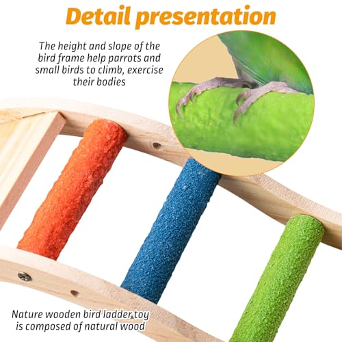 Image of Hamiledyi Nature Wooden Bird Ladder Pet Parrots Climb Bridge Exercise Stands for Parakeet Climbing Chewing Bridge Bird Cage Accessories for Cockatiel Parakeet Lovebirds Budgie (Colorful)