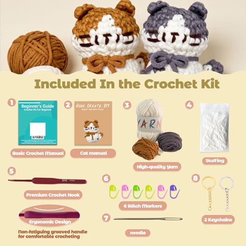Image of JueRum Cat Crochet Kit for Beginners - Step-by-Step Video Tutorials for Every Round, 40% Extra Easy Yarn, Complete Amigurumi Starter Kit for Adults & Teens, Perfect Beginner Crochet Gift