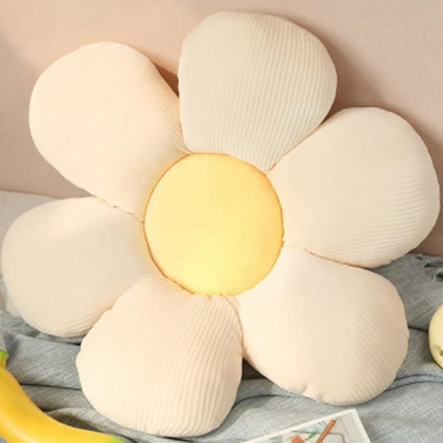 OUKEYI Flower Floor Pillow Daisy Flower Shape Cushion Cute Seating Pad Chair Cushion Oversized Throw Pillow ,for Home Decoration Kids Girls Women Gifts (White Daisy, 20"x20")