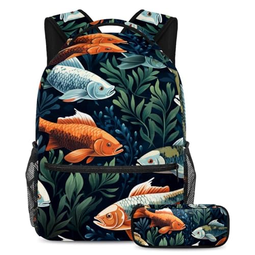 Sac à dos et trousse pour enfant Art Colorful Fish grand format contre le désordre