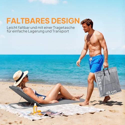 Outsunny Strandmatte, 2er Set, Faltbare Strandmatratze, Sonnenmatte, 5-stufige Höhe, mit Tragetasche, Stahl, 134 x 48 x 36-45 cm