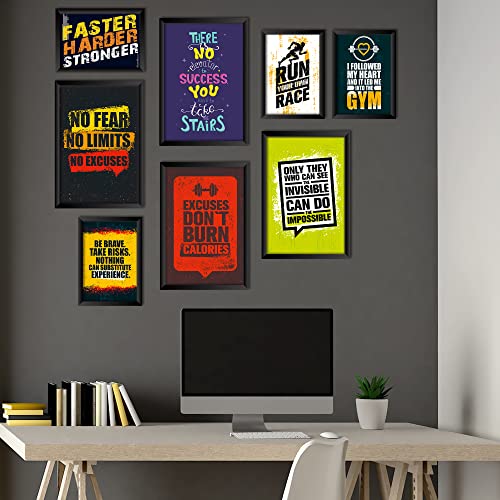 Image of PAPER PLANE DESIGN Motivational Quotes Framed Wall Paintings - Inspiring Quotes Frames For Office And Home Decor set of 8 (9 x 12.5 Inches ; 18 x 12.5 Inches). (E)