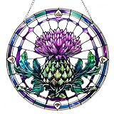 2 Pack Acrylic Thistle Window Hanging, 8in Scottish Symbol Stained - Style Decor, Suncatcher Ornament for Home Wall & Window, Ideal Gift for Celtic Culture Lover
