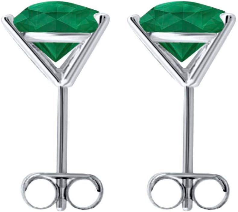 Gold Plated 925 Sterling Silver Stud Earrings for Women, 6mm Lab Created Gemstone Push Back Martini Earrings, Birthstone Jewelry Gift for Her