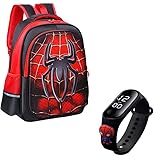 Edgell House Children’s Spiderman Backpack and Digital Bracelet Set for Kids Marvel Spidey Backpack with LED Spider-man Bracelet Spiderman cloth School Backpack School bag for boys and girls