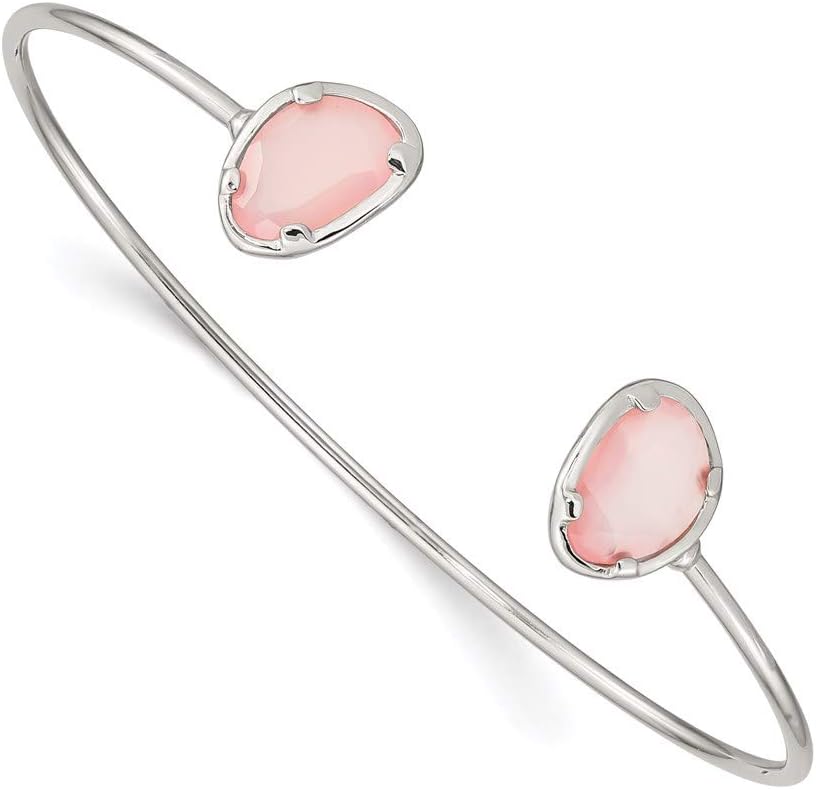 Solid 925 Sterling Silver Pink Chalcedony Bangle Cuff Bracelet