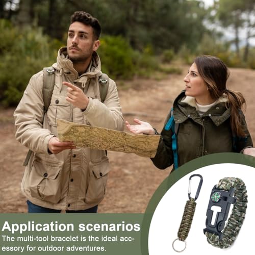 FIMWOLZ 2 Pcs Survival Armband mit Pfeife Feuerstein und Kompass Multifunktionales Paracord Armband für Outdoor-Aktivitäten mit 2 Paracord Armband