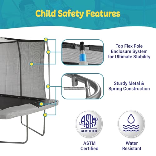 Image of Upper Bounce Rectangle Trampoline Set with Top-Ring Enclosure Net, Outdoor Backyard Recreational, Gymnastics Activity for Kids and Adults, High Weight Capacity 500 lbs