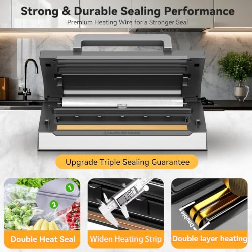 Image of Powerful Suction Vacuum Sealer for Food, Vacapex Precision Vacuum Sealer Machine Pro, Dual Heat Seal, Dry & Moist Modes, One-Touch Operation, Built-In Cutter & Bag Storage, 2 Rolls & Hose Included