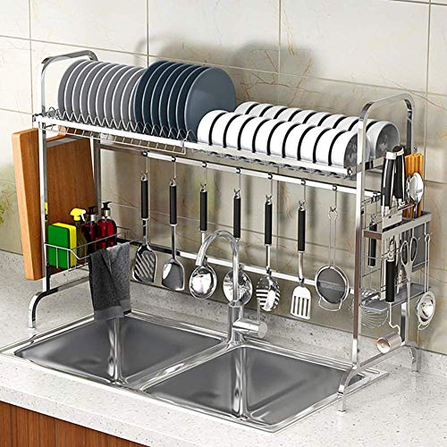Dish Drainer Regal mit Besteckhalter, Edelstahl Geschirrtrockner über Waschbecken Geschirrkorb Organizer Küchentheke Silber 83cm (33inch)