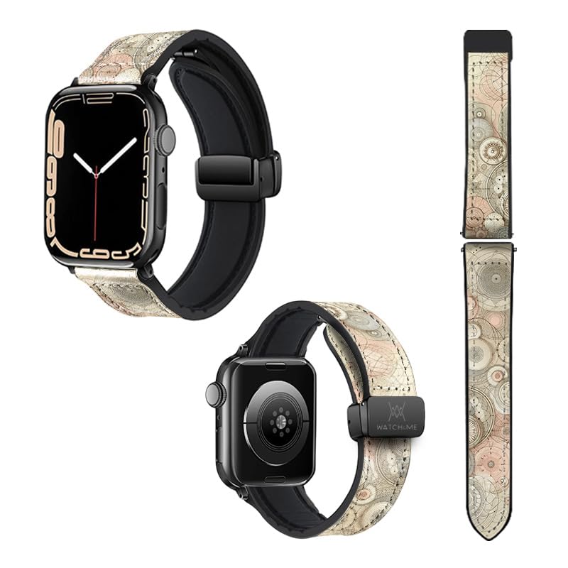 Bracelet Apple Watch cuir véritable et silicone haut de gamme motif Rosace