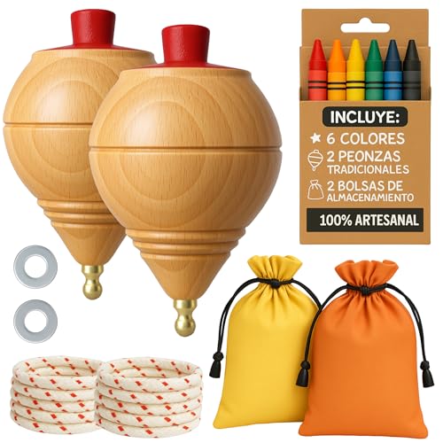 AF® - Toupie Bois - Set 2 toupie Enfant + 6 Cires de Couleurs pour Enfants | Personnalisez Votre toupie en Bois Traditionnelle AF® - Toupie Bois - Set 2 toupie Enfant + 6 Cires de Couleurs pour Enfants | Personnalisez Votre toupie en Bois Traditionnelle