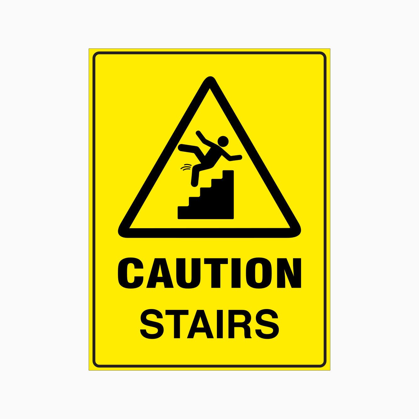 CAUTION STAIRS Sign, 12x8 Metal Tin Sign, safety caution for staircases in buildings and public facilities.