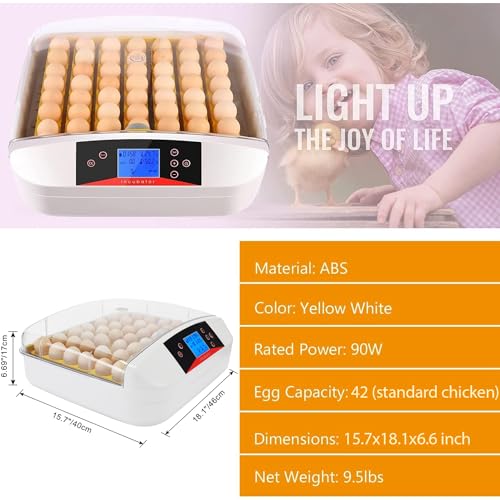 Aceshin 42 Eggs Incubator Digital Poultry Hatcher Machine with Automatic Egg Turning, Temperature & Humidity Control, LED Screen, General Purpose Incubator for Chickens Ducks Birds - Thumbnail 4
