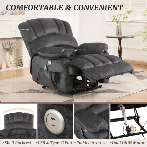 Sillón reclinable eléctrico amplio con masaje y calor miniatura 4