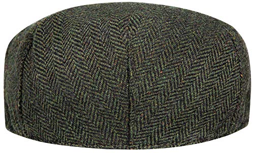 Men's Herringbone Flat Newsboy Hat 50% Wool Blend Tweed Gatsby Cabbie Ivy Classic Golf Cap Army Green #TOP4