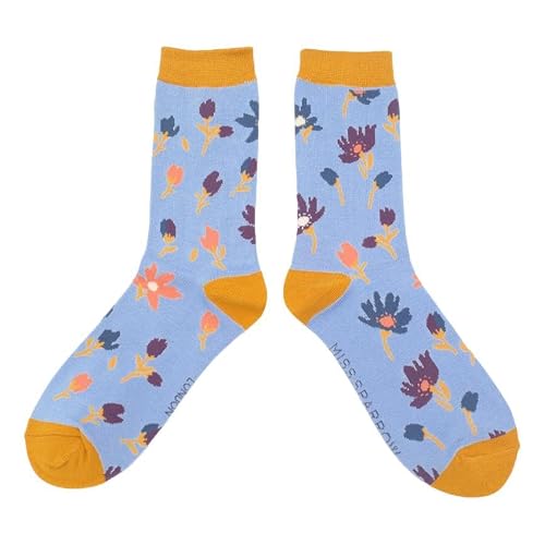 Miss Sparrow Women's Multicoloured Flower Head Powder Blue Adult Socks