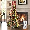 Pre lit Christmas Tree 6Ft Fully Decorated Pull Up Christmas Tree with Remote 200 LED Lights Ornaments RedGold Ribbon Bows Easy Assemble Collapsible Xmas Trees Holiday Party Decor